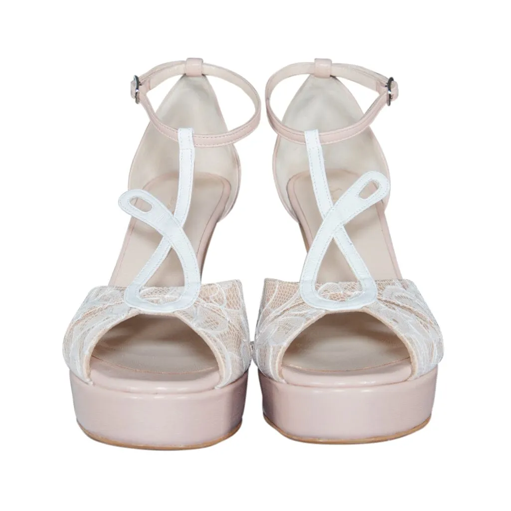 Pale Rosa Lace Platform Strap Heel