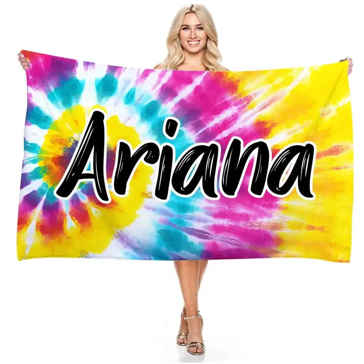 Personalized Name Colorful Tie Dye Beach Towel