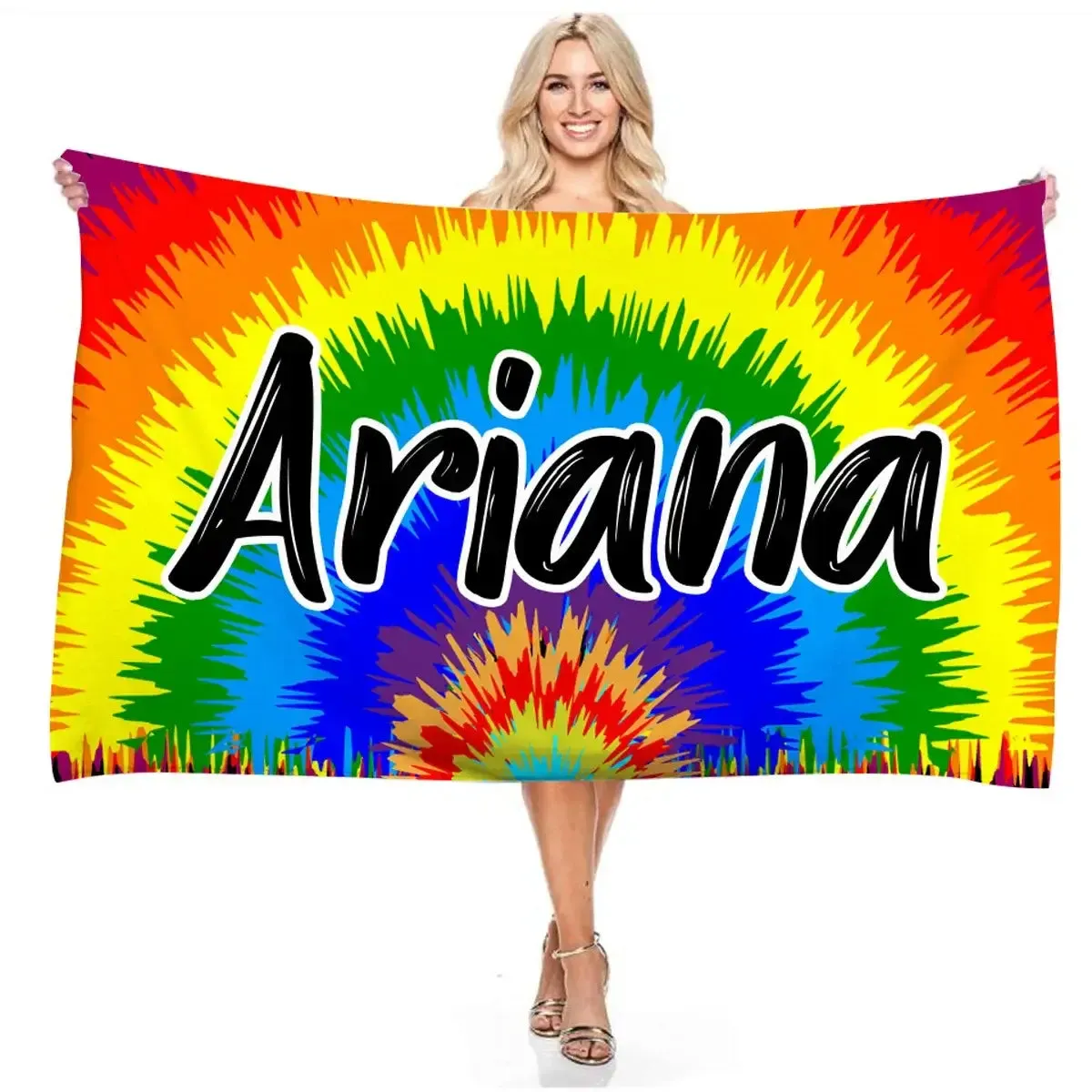 Personalized Name Colorful Tie Dye Beach Towel