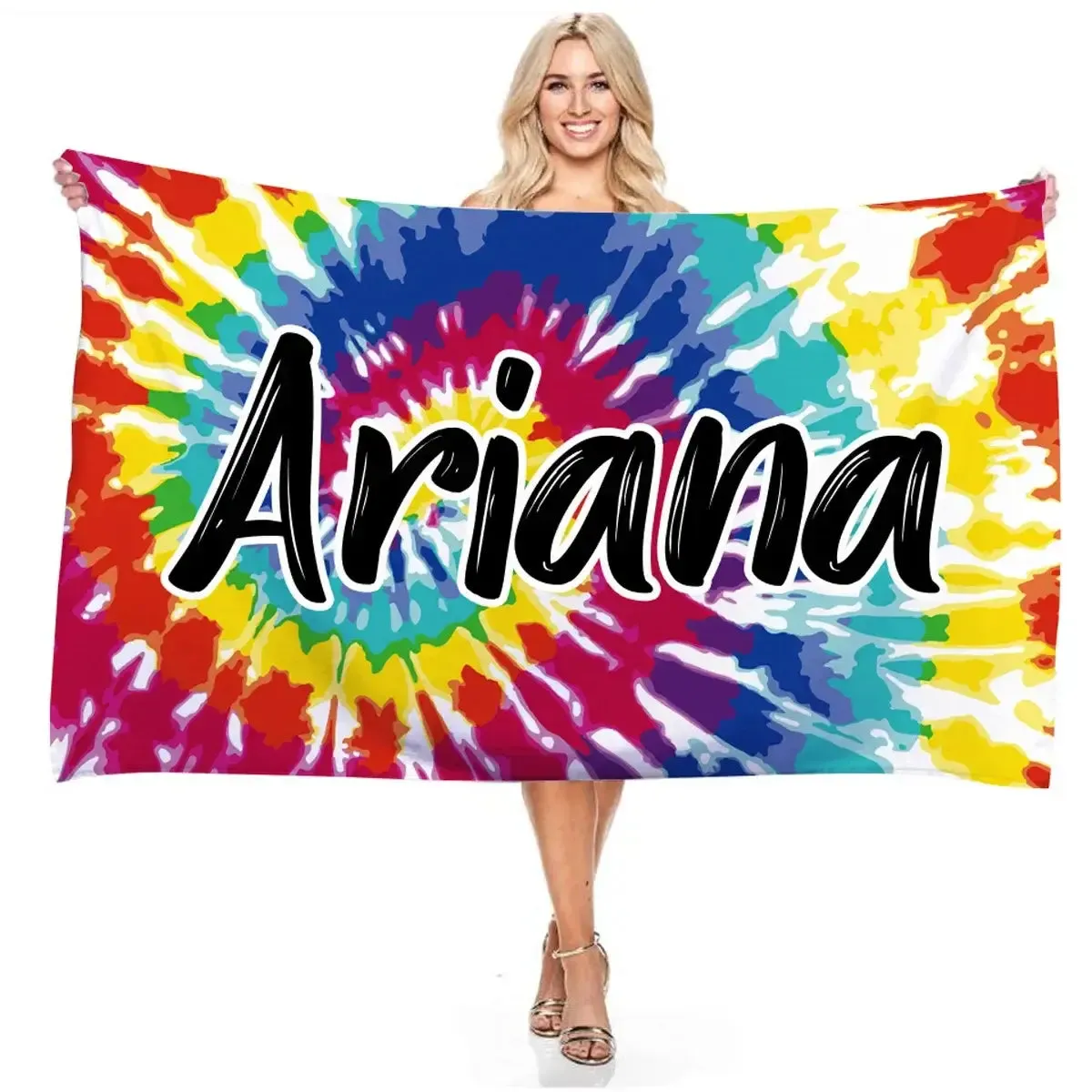 Personalized Name Colorful Tie Dye Beach Towel