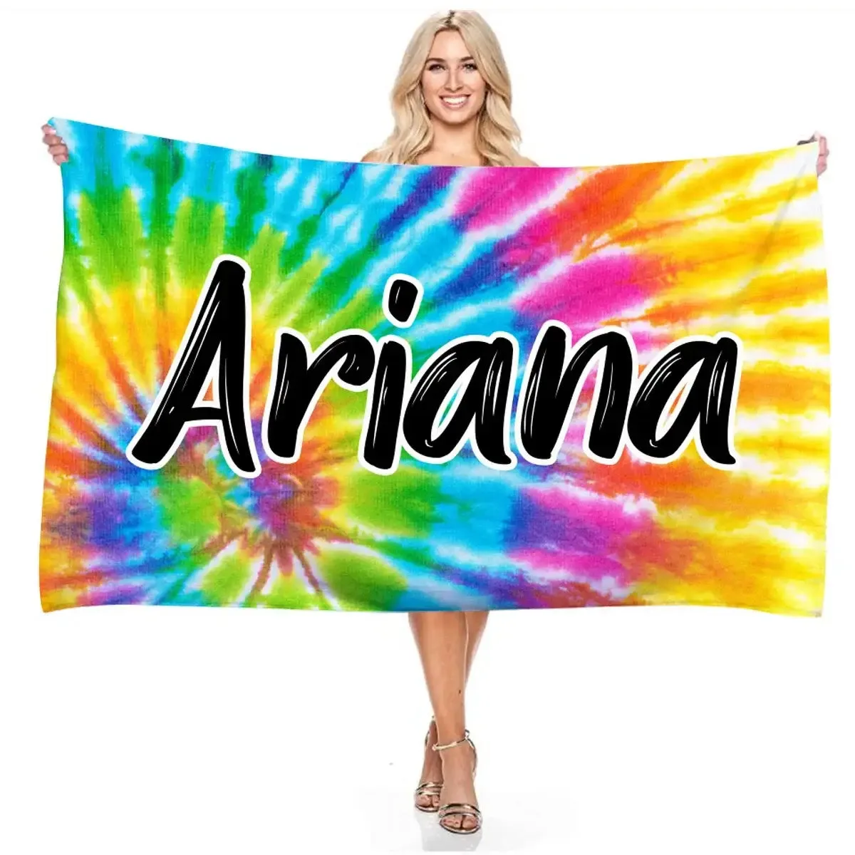 Personalized Name Colorful Tie Dye Beach Towel