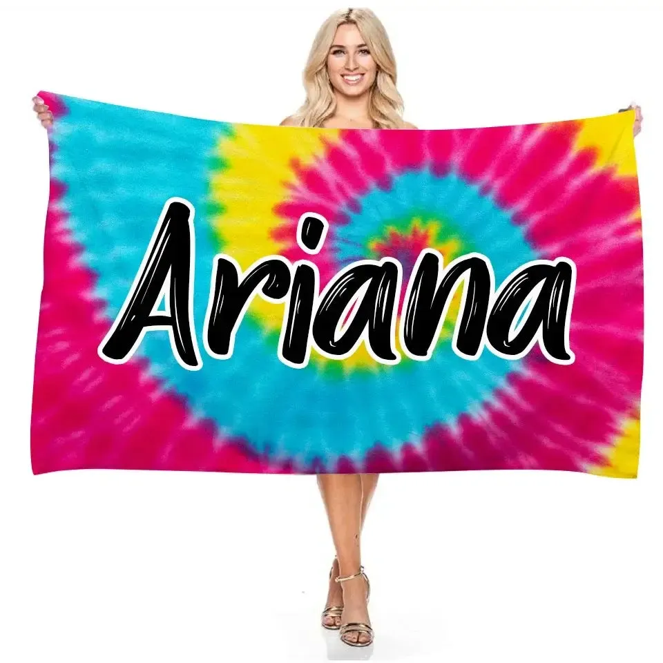 Personalized Name Colorful Tie Dye Beach Towel