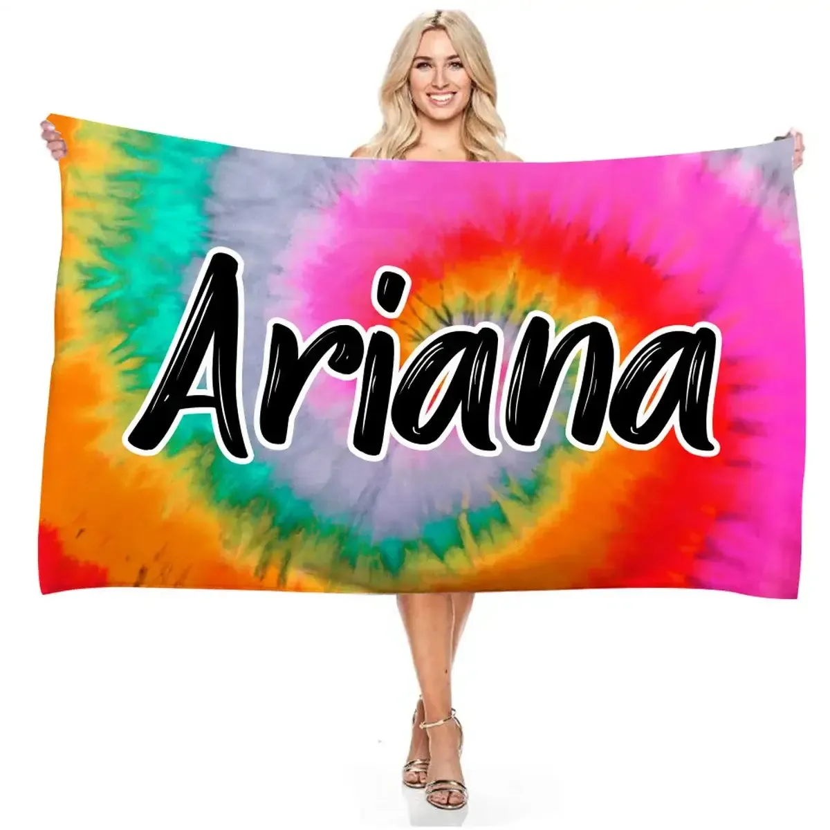 Personalized Name Colorful Tie Dye Beach Towel