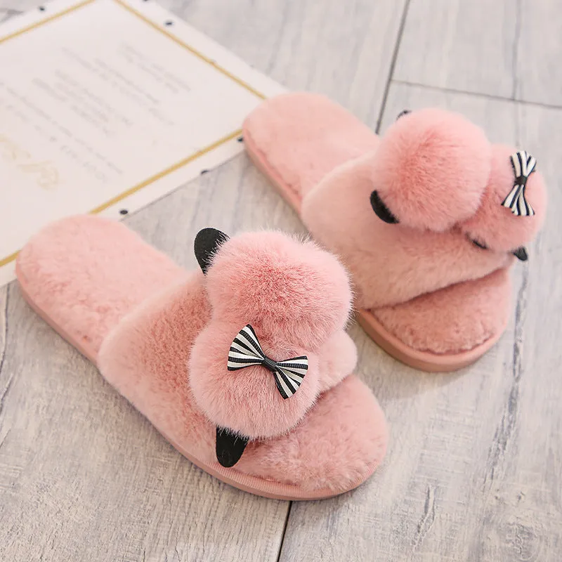 Plush Slippers with Pom Poms for Women