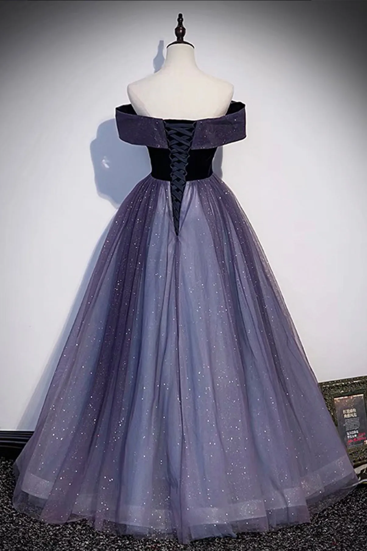 Purple Tulle Off the Shoulder Prom Dress, A-Line Evening Party Dress