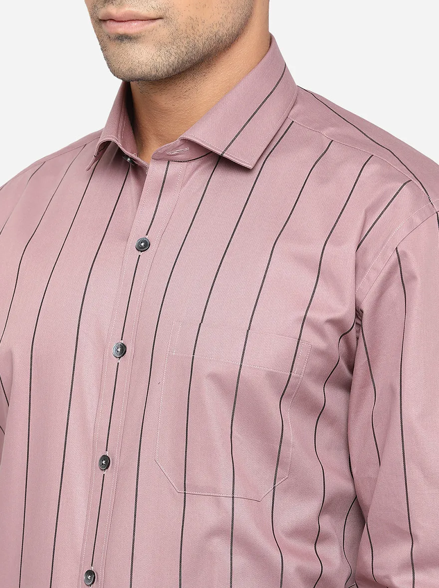 Raspberry & Brown Striped Regular Fit Formal Shirt | JadeBlue