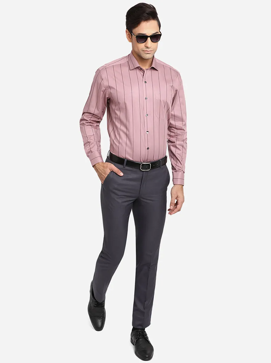 Raspberry & Brown Striped Regular Fit Formal Shirt | JadeBlue