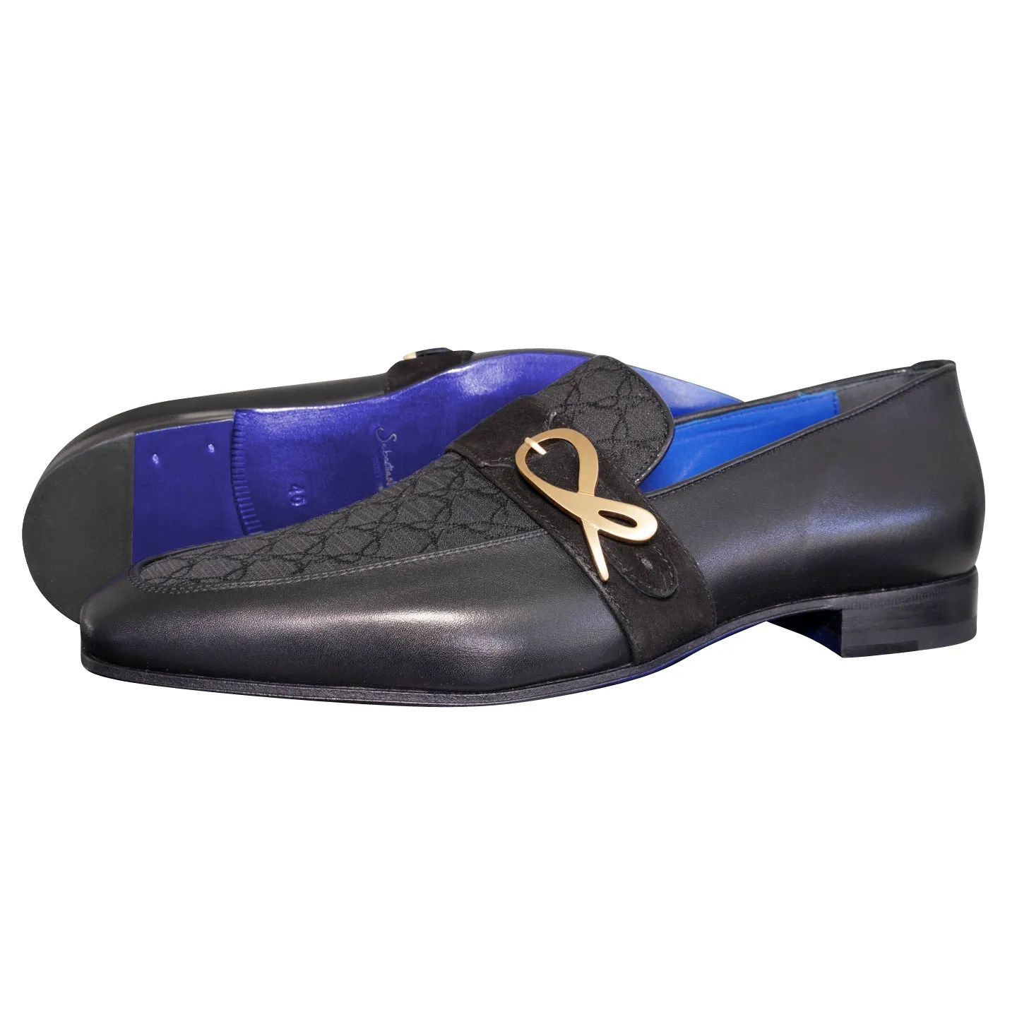 Raven Nero Logo Monk Loafers With Yellow Gold Buckle