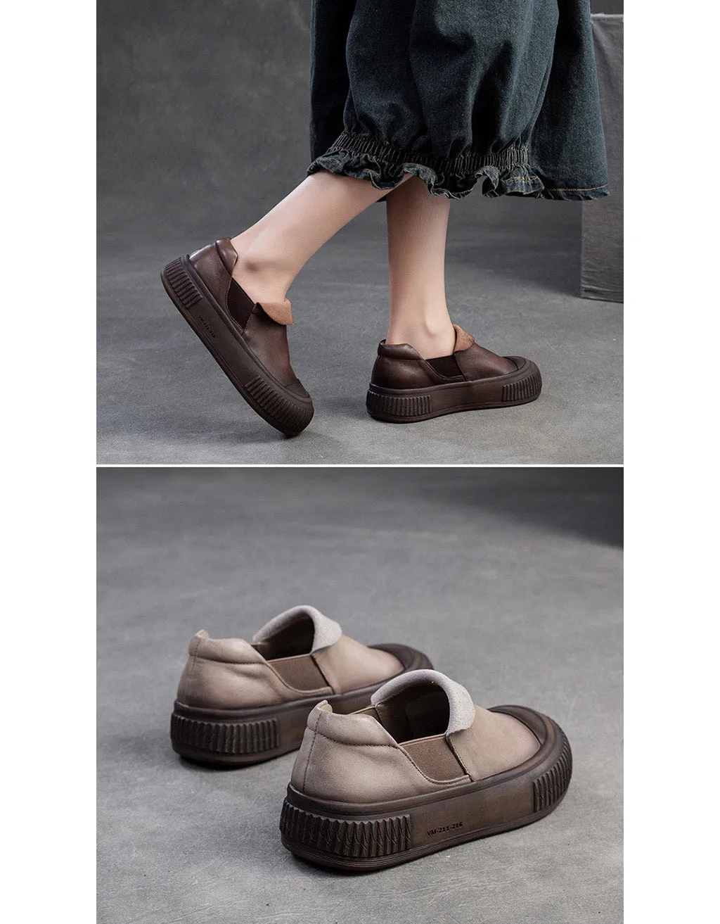 Round Toe Comfortable Leather Soft Soles Retro Flat Shoes