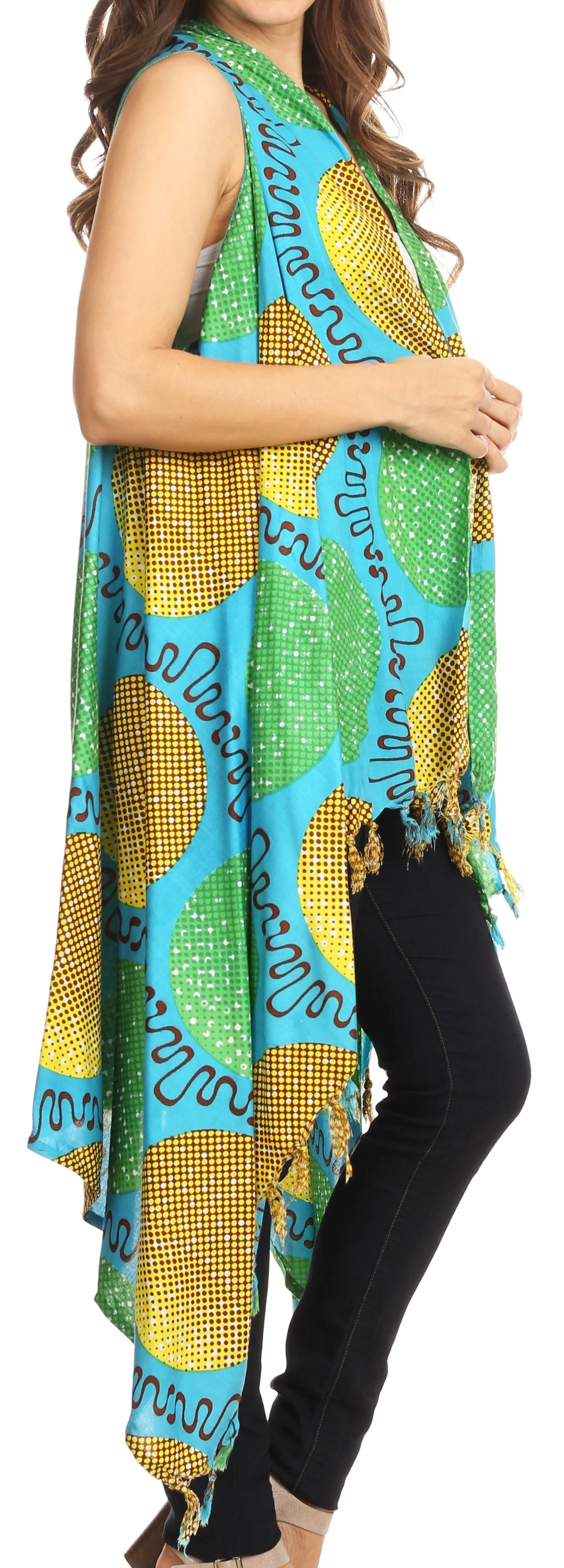 Sakkas Hatice Light Colorful Poncho Wrap Cardigan Top with African Ankara Print