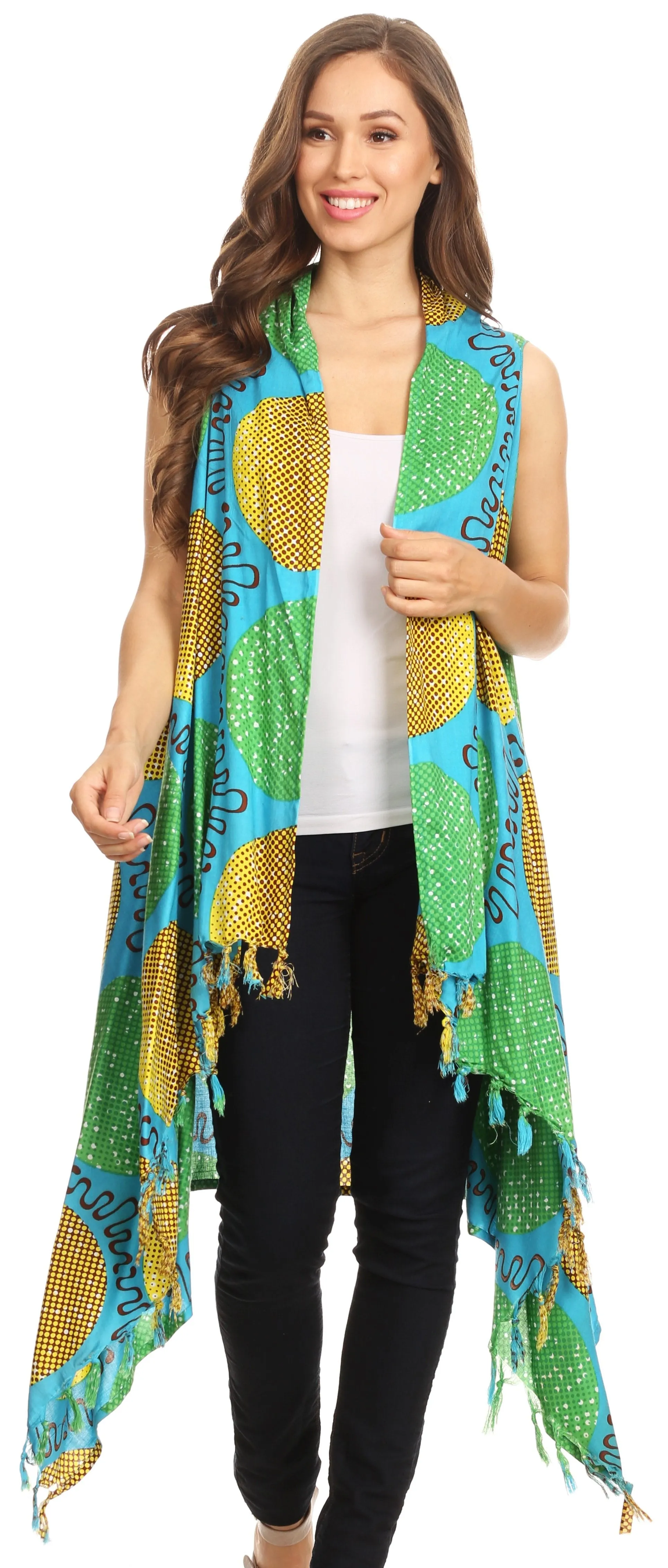 Sakkas Hatice Light Colorful Poncho Wrap Cardigan Top with African Ankara Print