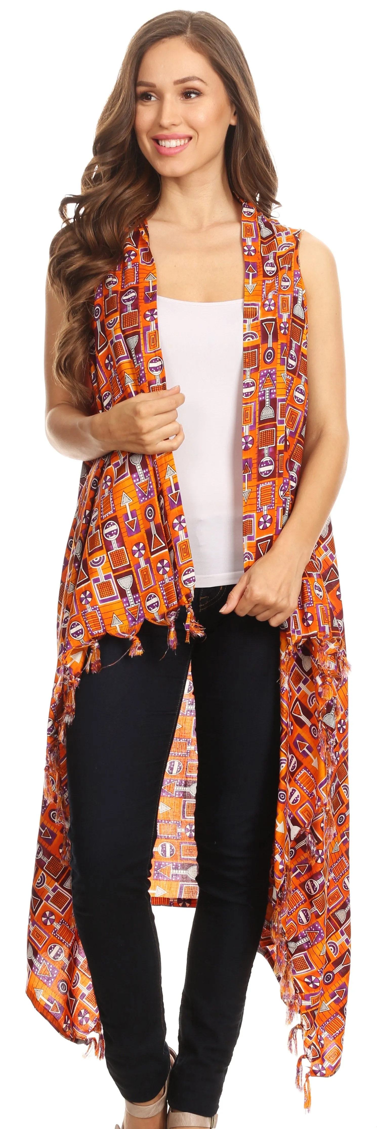 Sakkas Hatice Light Colorful Poncho Wrap Cardigan Top with African Ankara Print