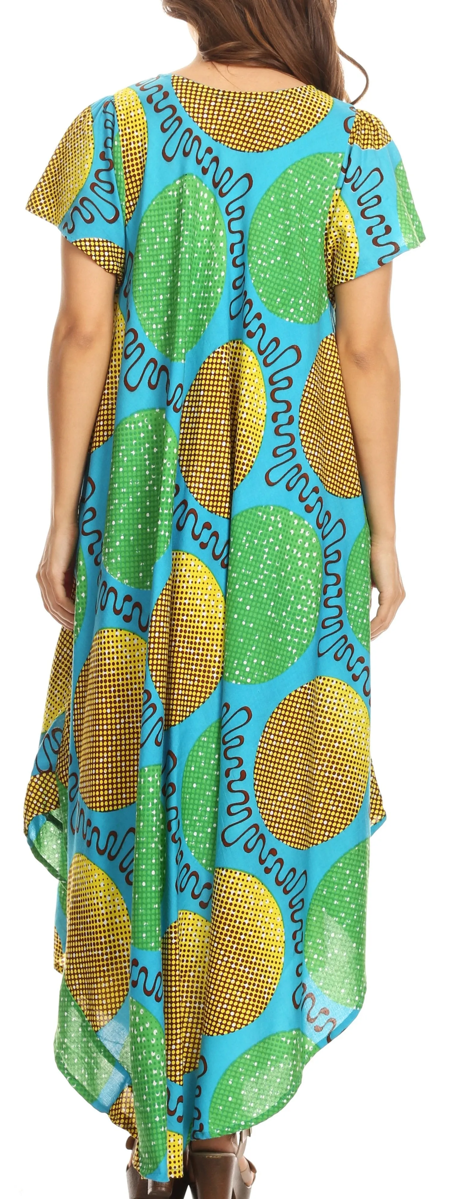 Sakkas Merve Womens Maxi Short Sleeve  Dress High Low on Ankara Print w/Pockets