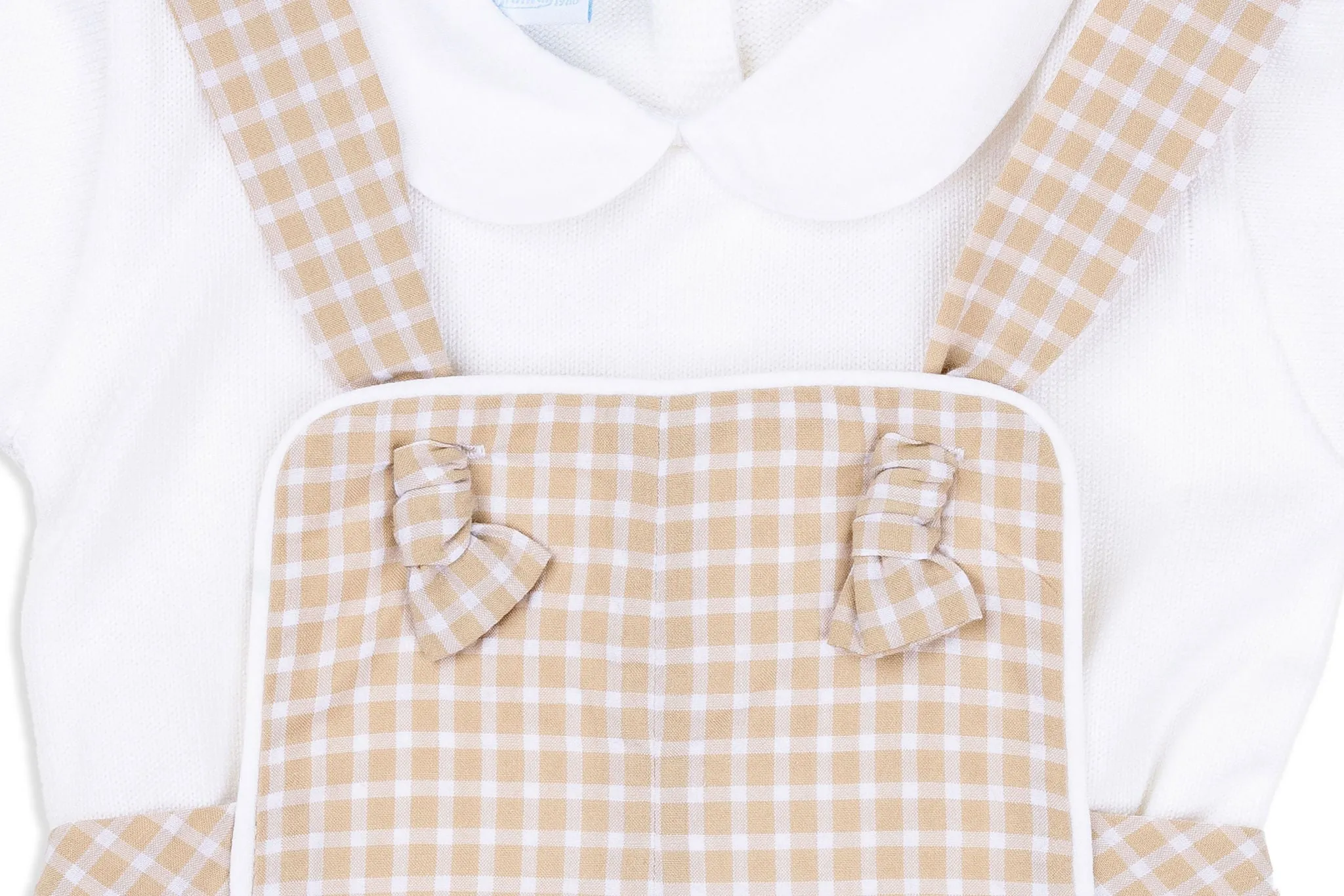 Sand Check Overalls White Shirt Two-Piece Set