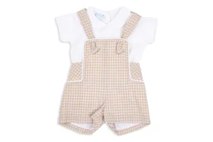 Sand Check Overalls White Shirt Two-Piece Set