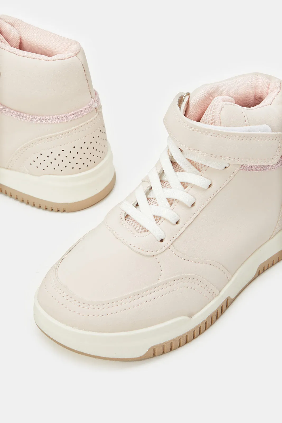 Senior Girls Beige High Top Sneakers