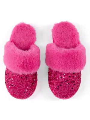 S/M Magenta Sequin Plush Slippers