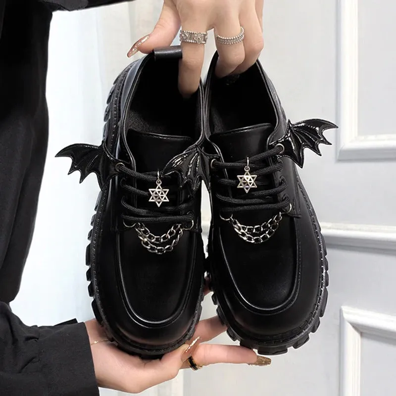 Spooky Gothic Chunky Platform Shoes with Metal Chain Design