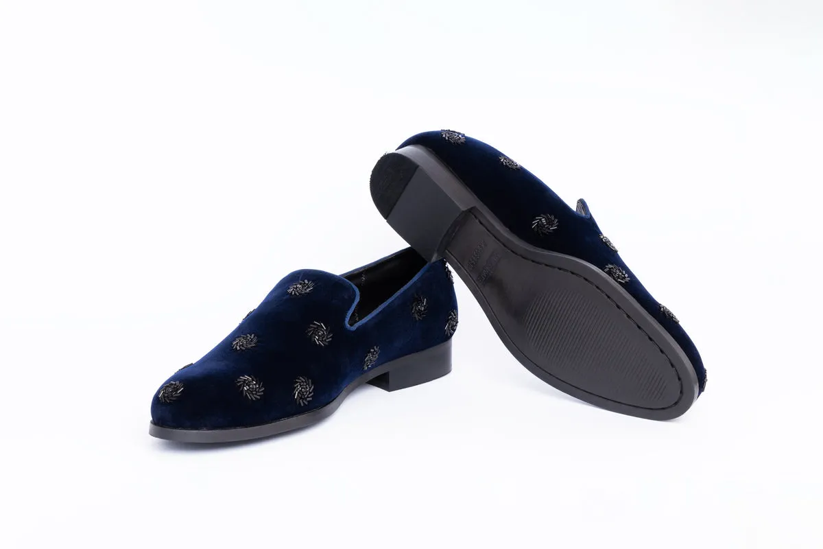 SWIRL EMBROIDERY SLIP-ONS- BLUE