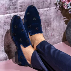 SWIRL EMBROIDERY SLIP-ONS- BLUE