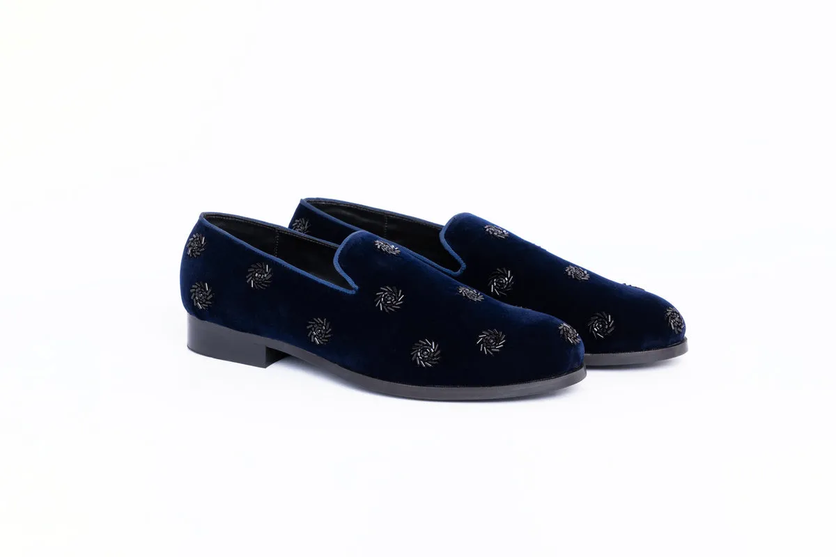 SWIRL EMBROIDERY SLIP-ONS- BLUE