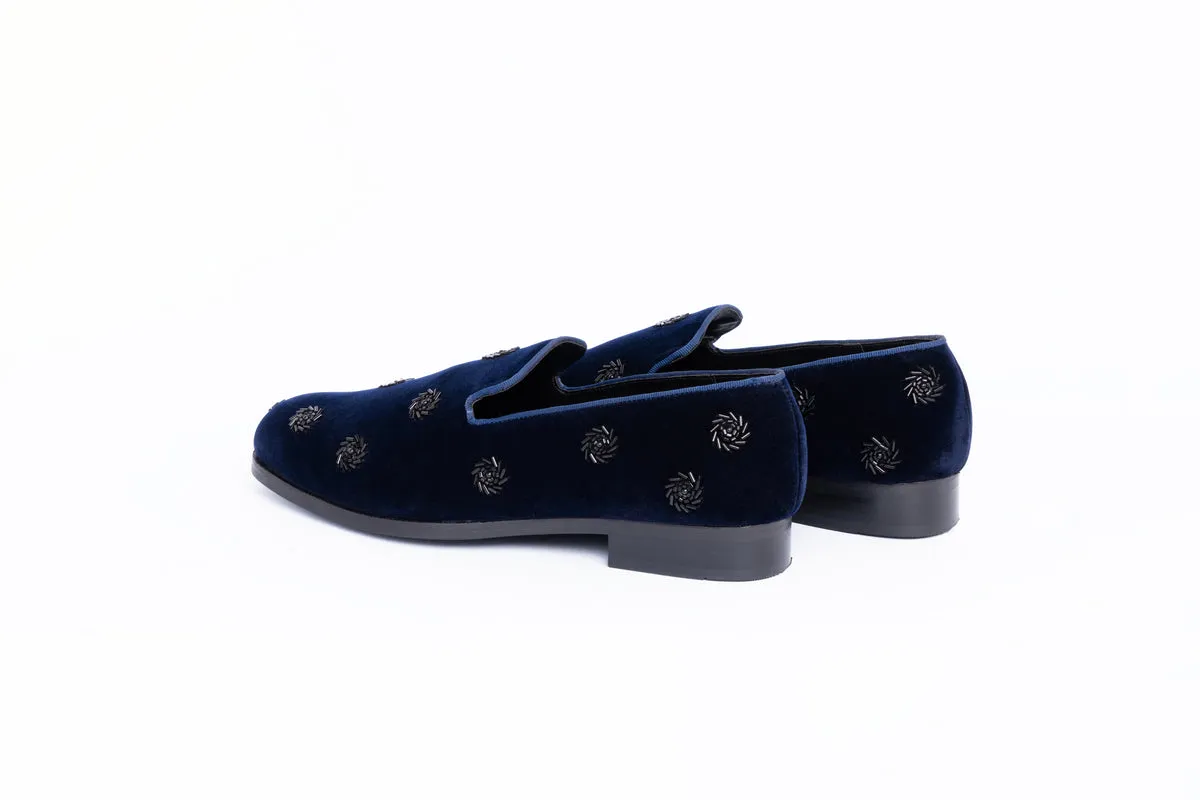 SWIRL EMBROIDERY SLIP-ONS- BLUE