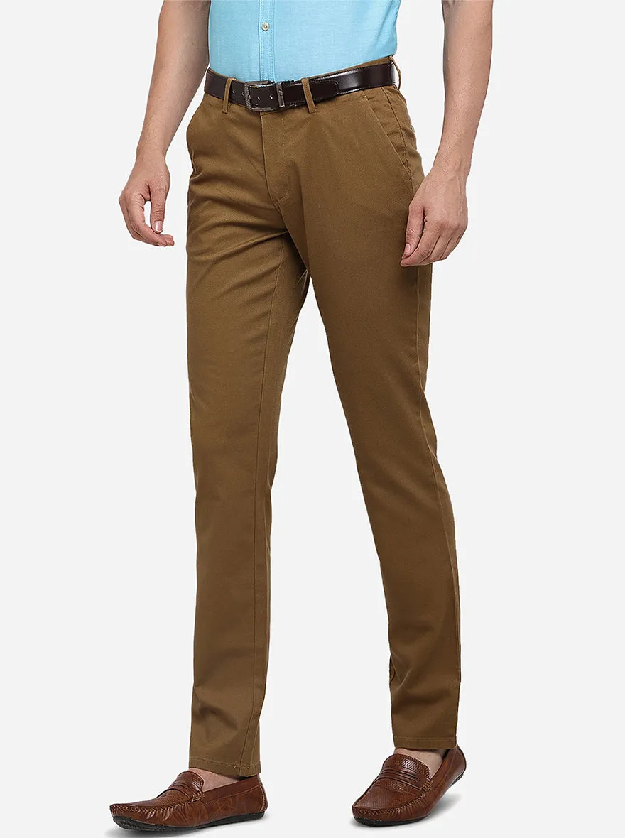 Taupe Beige Solid Slim Fit Casual Trouser | JadeBlue