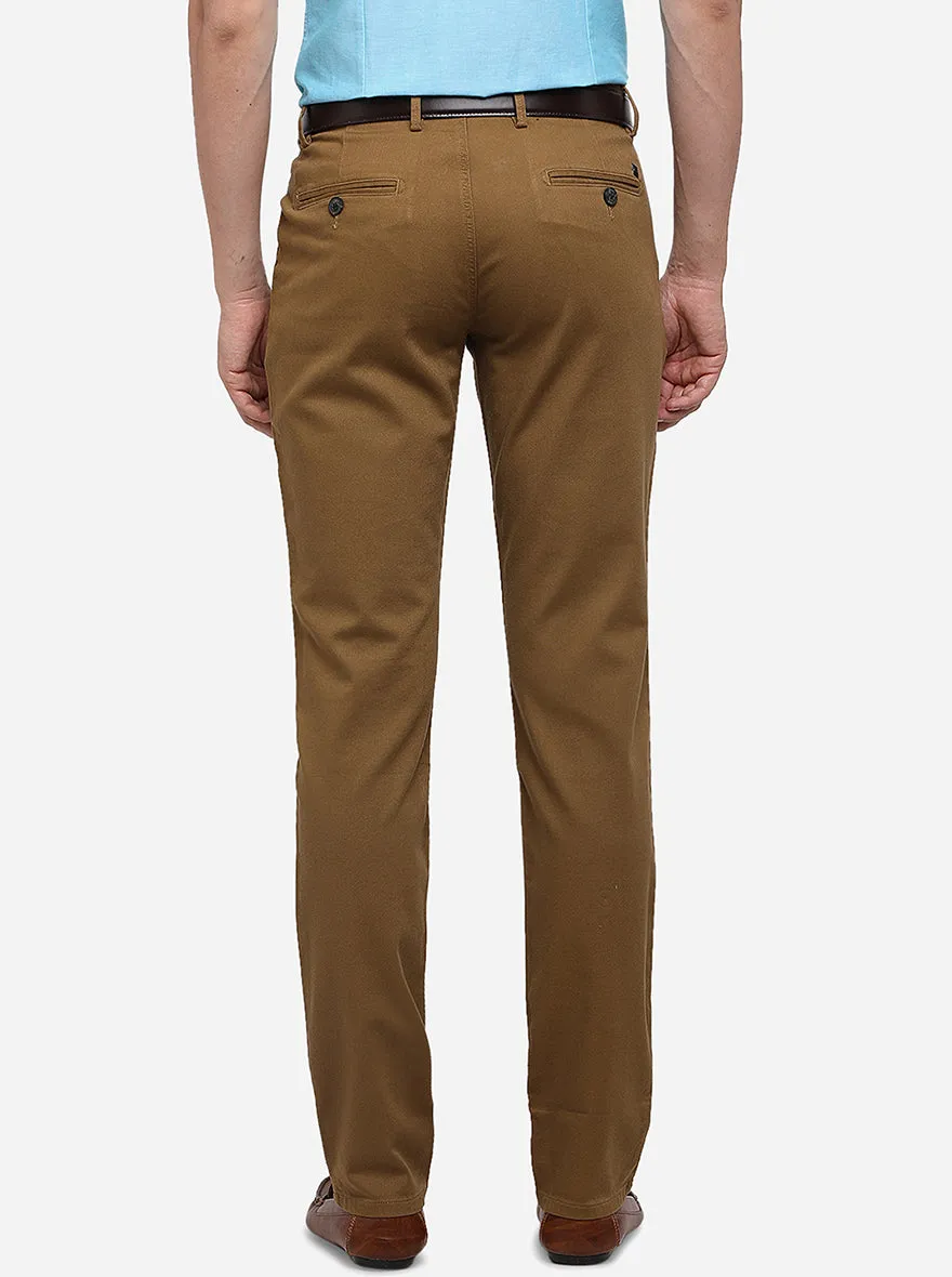 Taupe Beige Solid Slim Fit Casual Trouser | JadeBlue