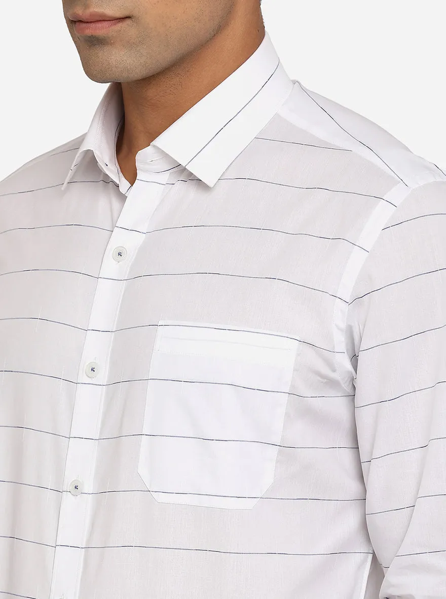 White & Blue Striped Slim Fit Formal Shirt | JadeBlue Youth