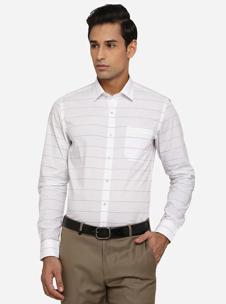 White & Blue Striped Slim Fit Formal Shirt | JadeBlue Youth