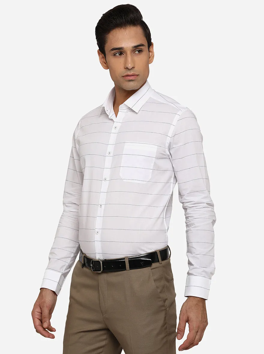 White & Blue Striped Slim Fit Formal Shirt | JadeBlue Youth