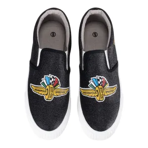 Wing Wheel Flag Glitter Canvas Slip On Shoes