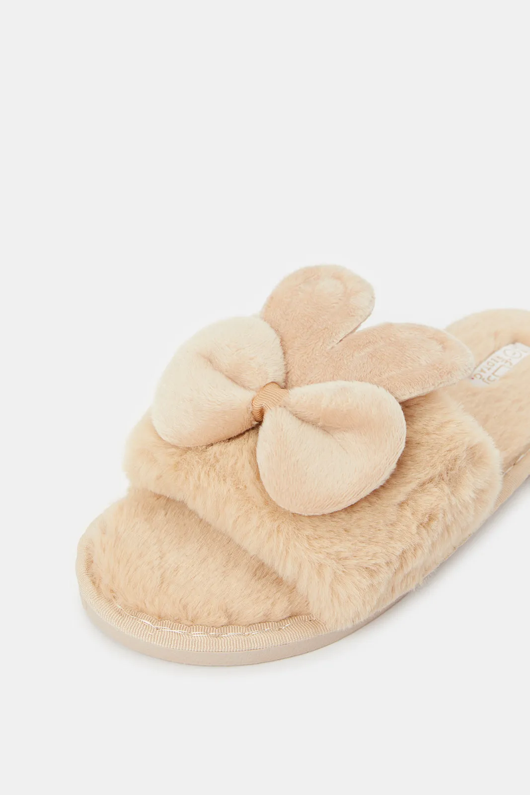 Women Beige Bow Trim Slipper