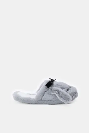 Women Grey Bunny Ears Slipper