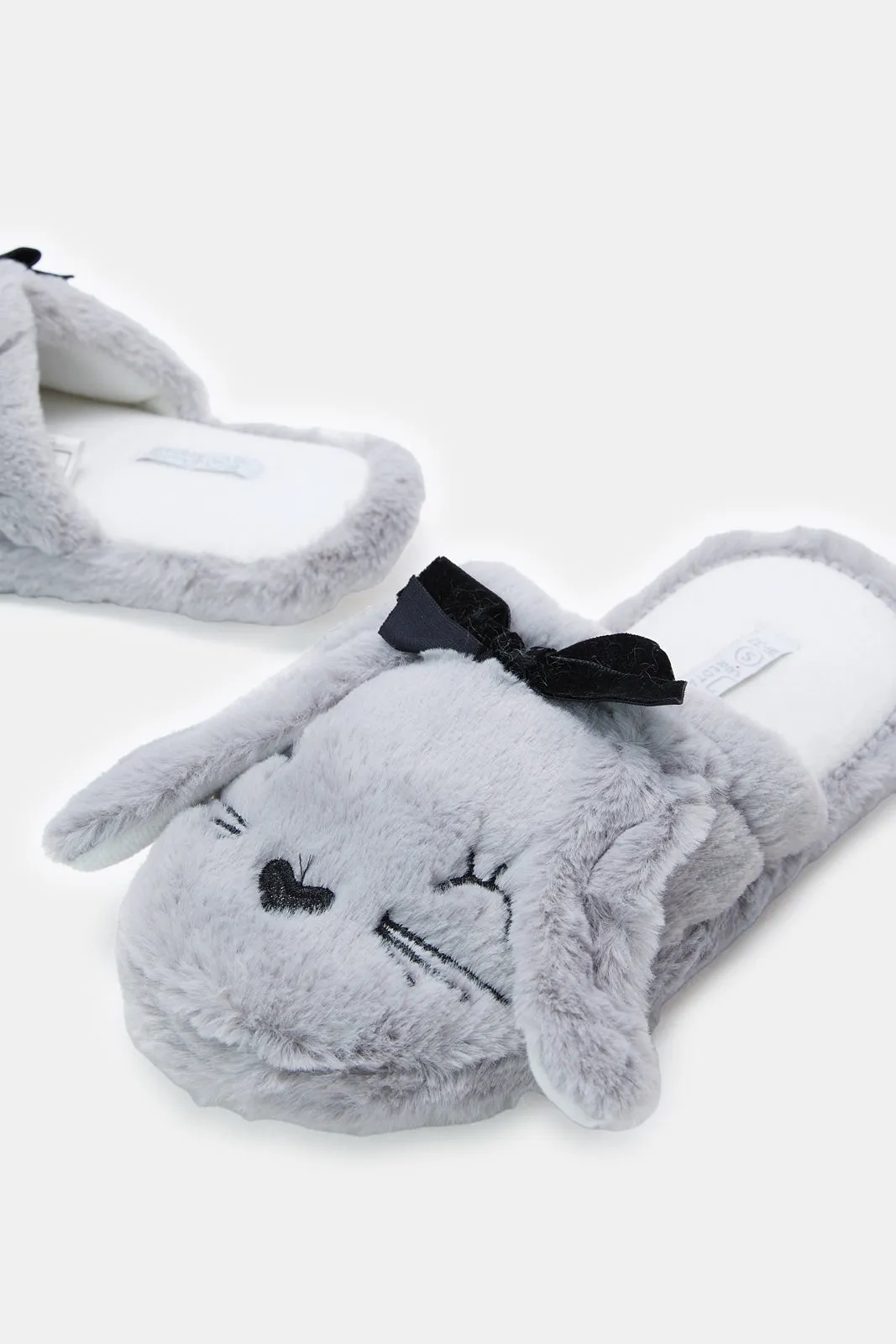 Women Grey Bunny Ears Slipper